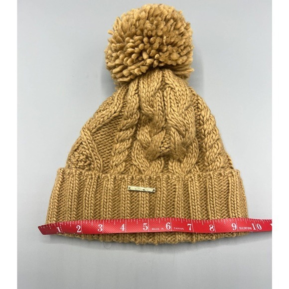 Michael Kors Chunky Cable Knit Pom Pom‎ Beanie Hat Brown Faux Fur NWOT main image 7